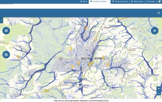 Starkregengefahrenkarten für Buchen ist online