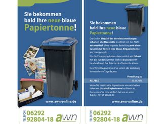 Informationsflyer zur Einführung der neuen blauen Papiertonne von AWN