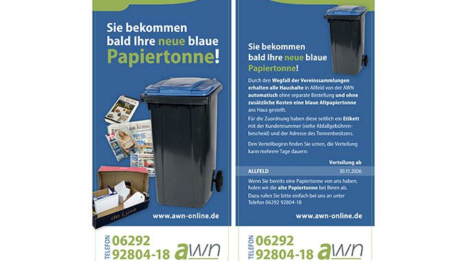 Informationsflyer zur Einführung der neuen blauen Papiertonne von AWN